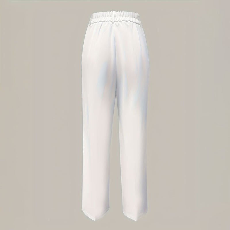 Women's Solid Color High-Waisted Wide Leg Pants, Relaxed Fit Straight Leg Trousers With Zip-Fly For Daily Wear