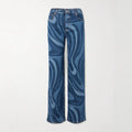 Women's Casual Water Wave Print Straight Leg Denim Pants