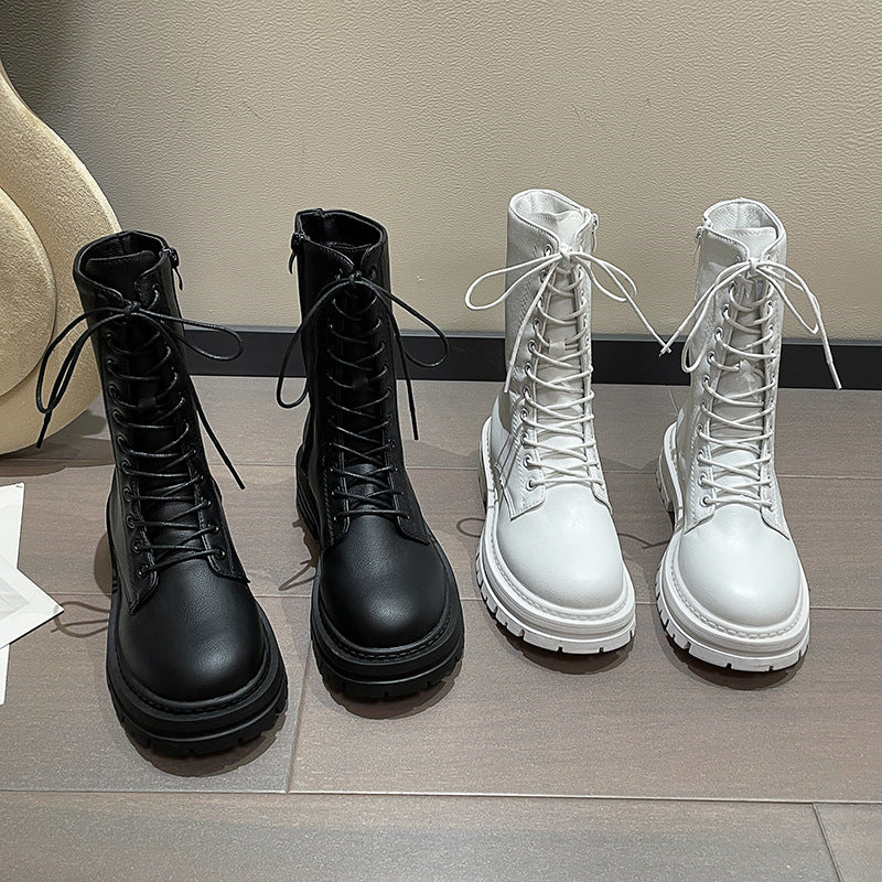 Новые осенне-зимние женские ботинки Martin с круглым носком, шнуровкой, в британском стиле, с толстой подошвой, до середины голени