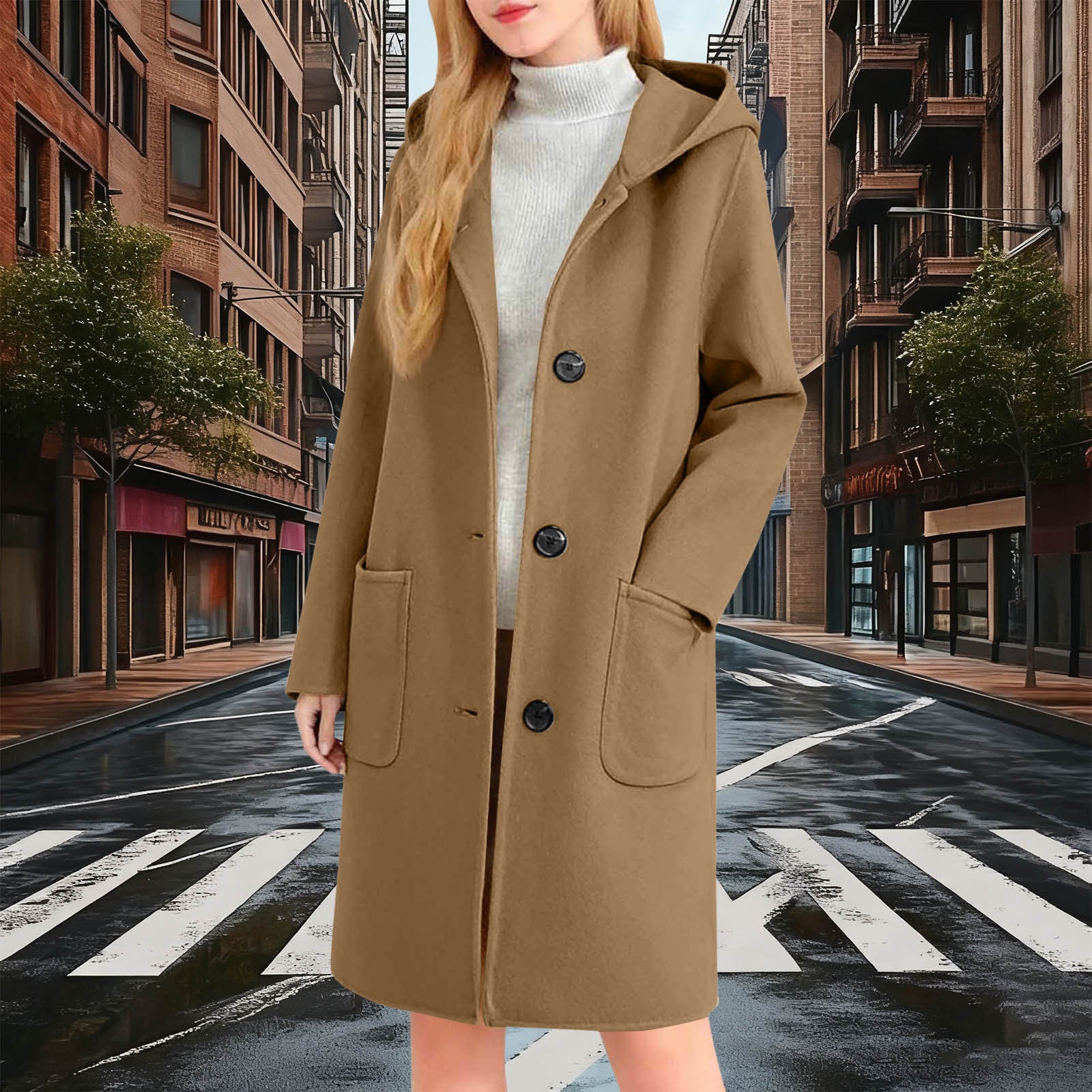Womens Double-Faced Wool Coat With Hood