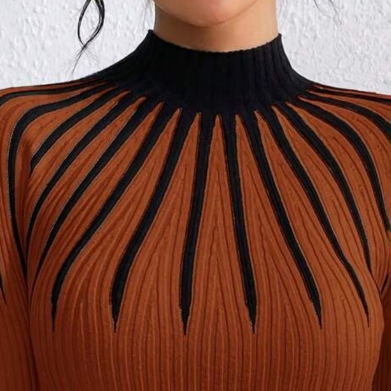 Women's Slim Fit Mock Neck Sweater, Ribbed Striped Long Sleeve Knit For Fall Winter 2025