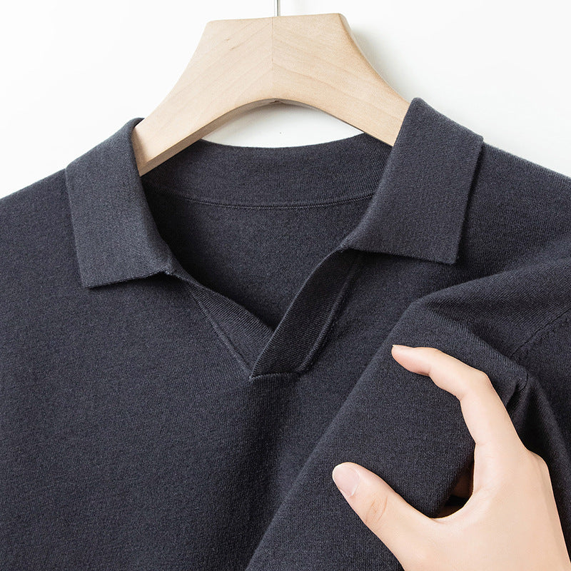 Мужская трикотажная рубашка-поло с длинным рукавом и воротником-чайкой, цвет: шерсть, антипиллинг, осенне-весенний