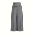 Women's Elegant High-Waisted Wide Leg Pants, Solid Color Button Detail Trousers For Office And Casual Wear