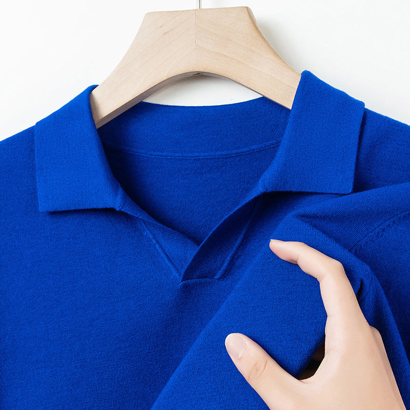 Мужская трикотажная рубашка-поло с длинным рукавом и воротником-чайкой, цвет: шерсть, антипиллинг, осенне-весенний