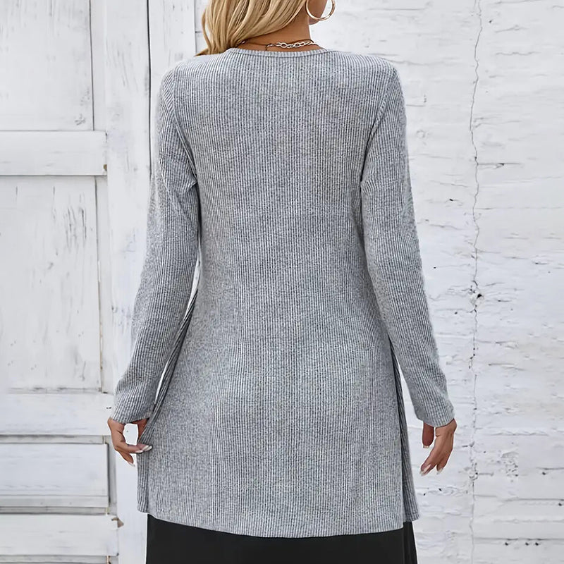 Women's Color-Block Midi Dress, Long Sleeve Faux Two-Piece Daily Dress