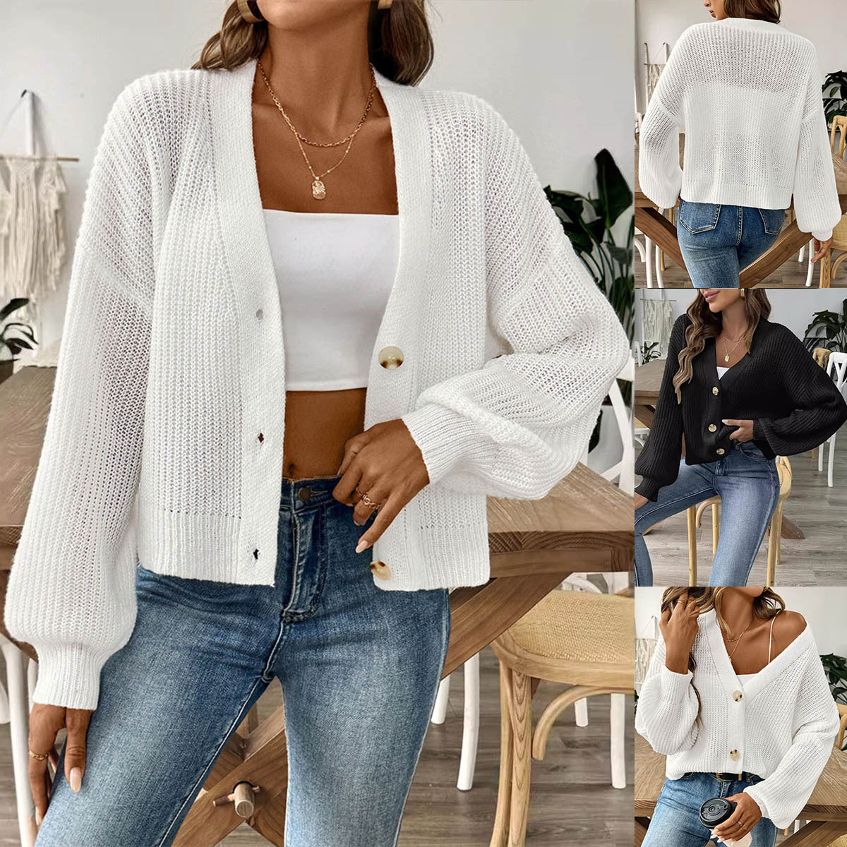 Women's Minimalist Short-button Sweater Jacket
