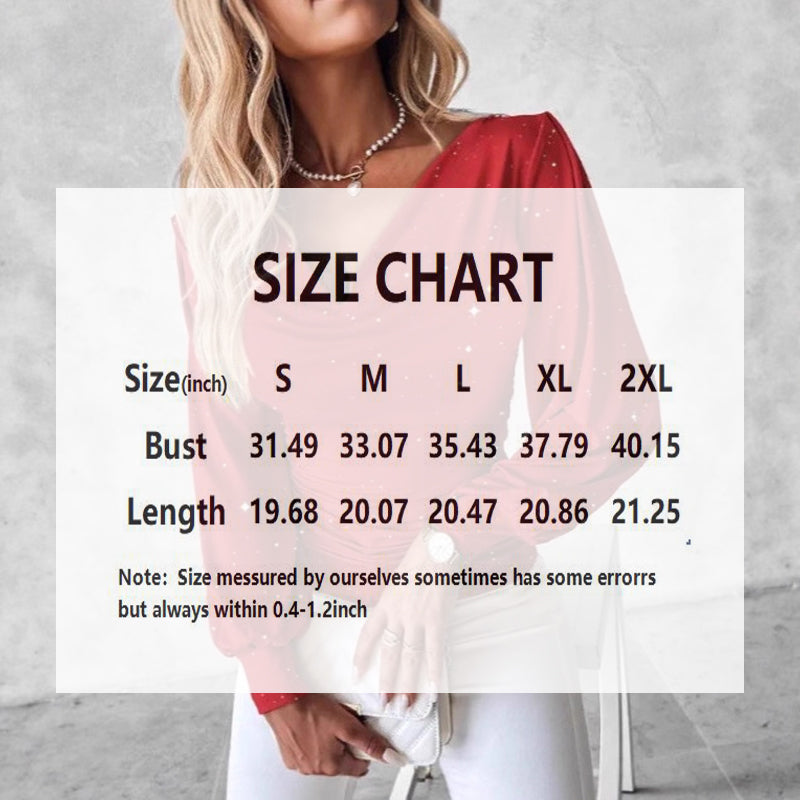 Women's Elegant Cowl Neck T-Shirt With Star Sequin & Ruffle Detail, Long Sleeve Fitted Top For Daily Wear & Party