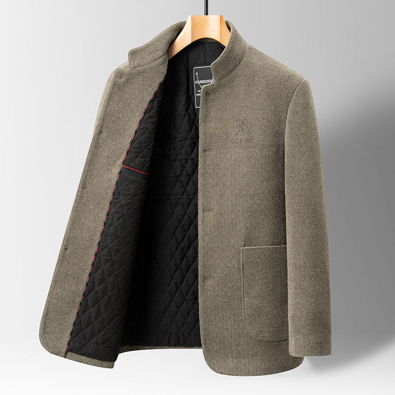 Men's Stand-Up Collar Casual Chenille Wool Jacket Coat