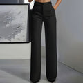 Women's Solid Color High-Waisted Wide Leg Pants, Relaxed Fit Straight Leg Trousers With Zip-Fly For Daily Wear