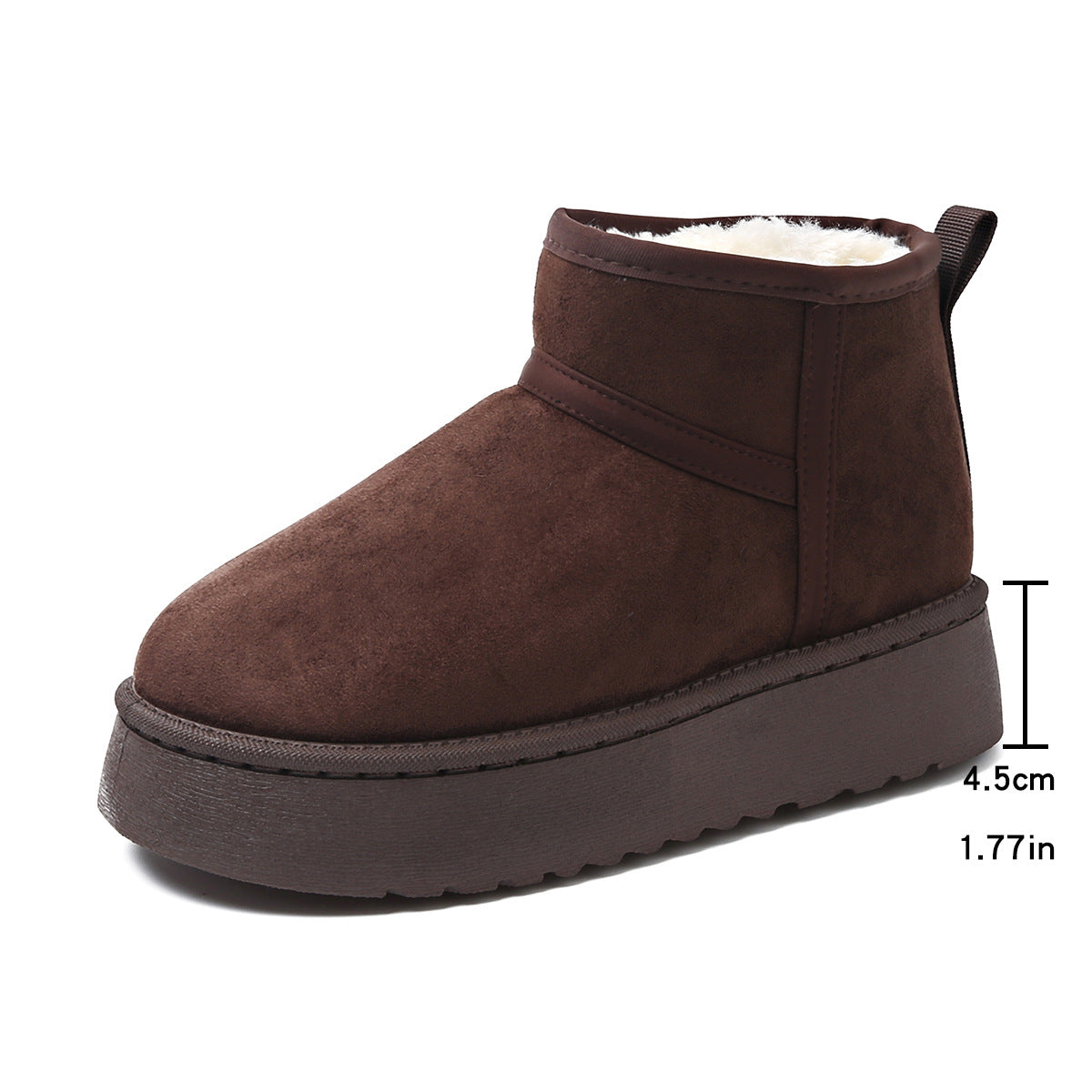 Fleece-lined Thick-soled Outdoor Shoes With Integrated Leather And Fur For Warmth.