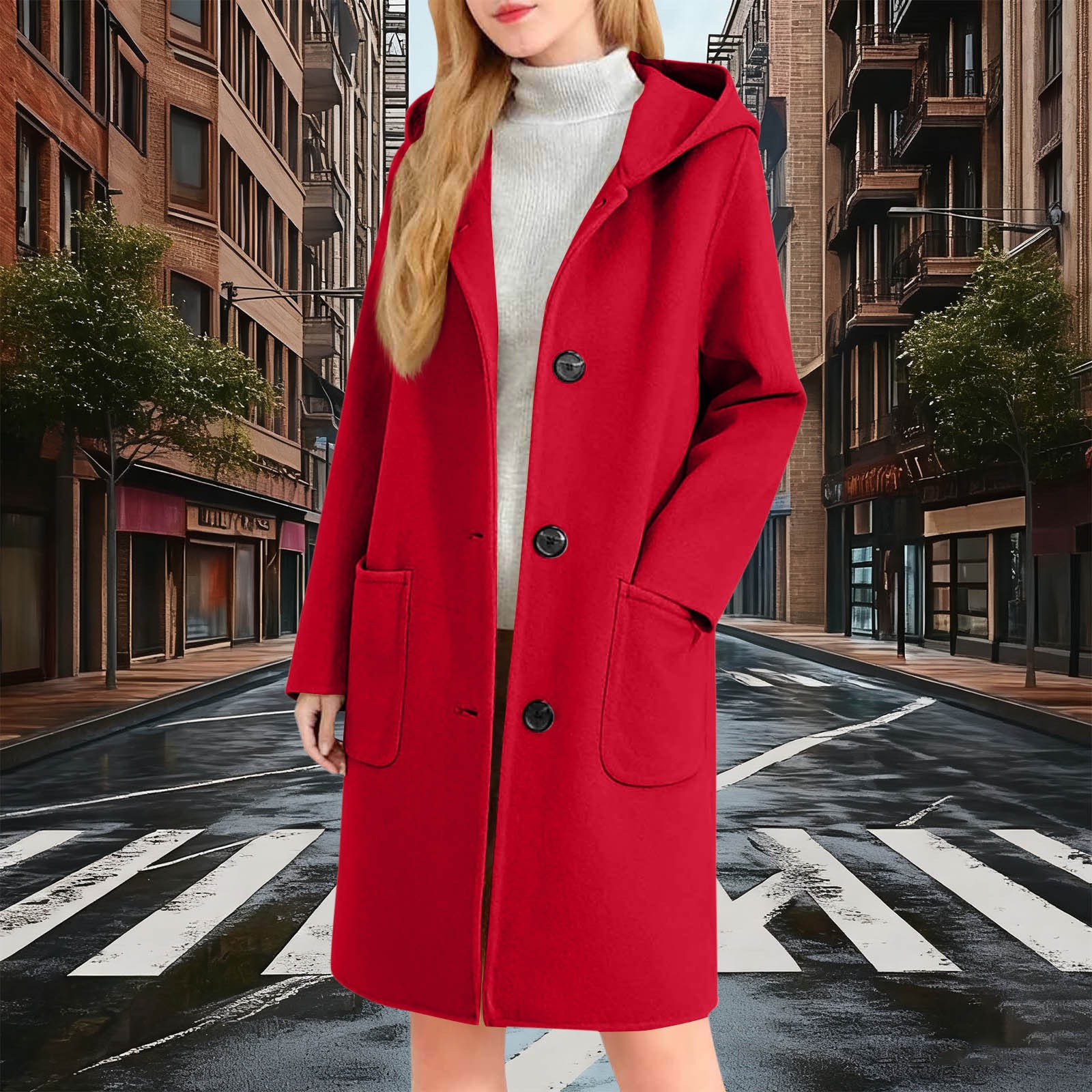 Womens Double-Faced Wool Coat With Hood