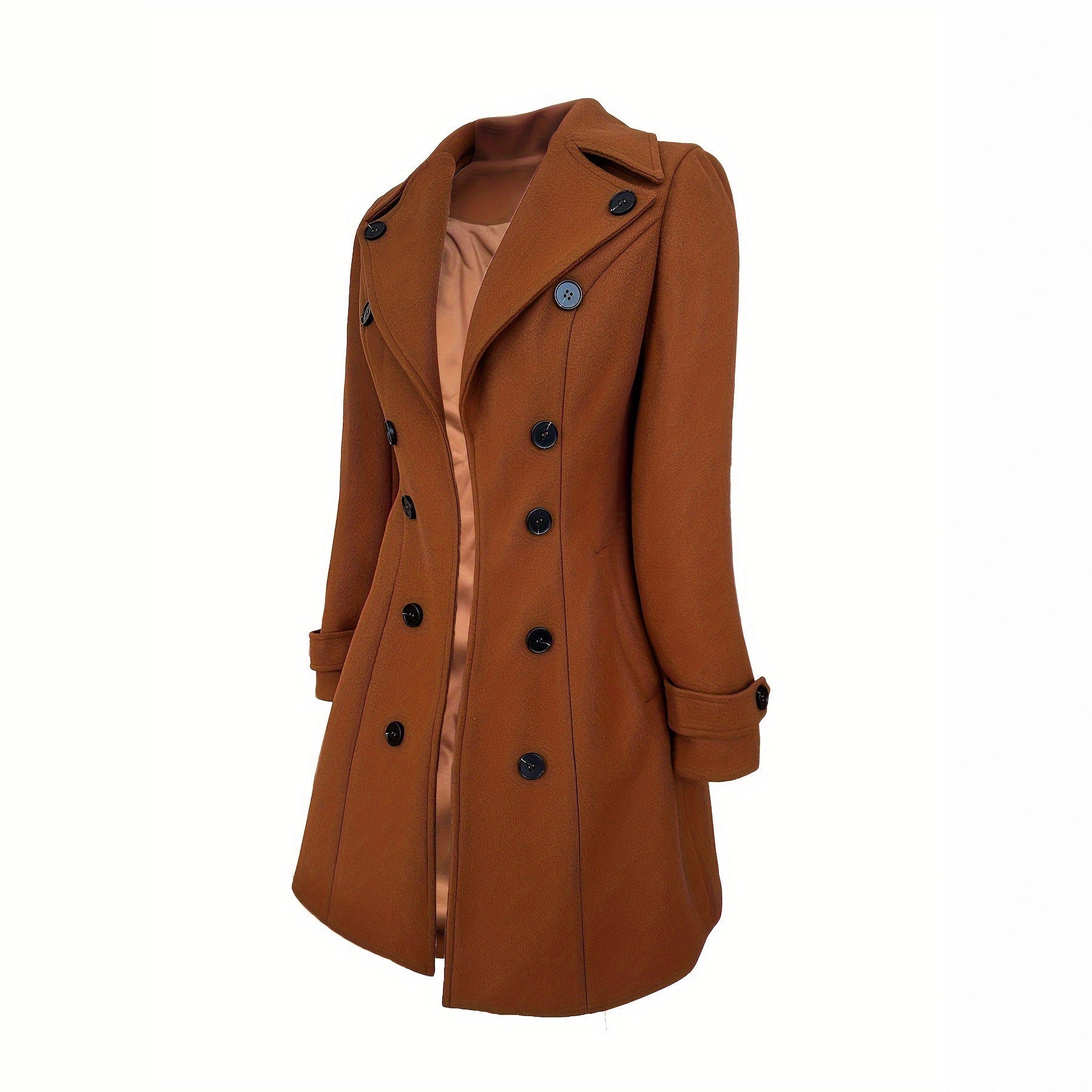 European And American Elegant Women's Solid Color Double Breasted Woolen Coat