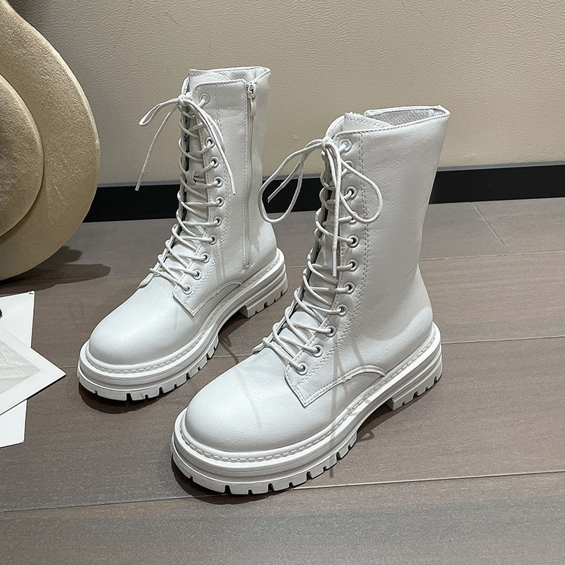 Новые осенне-зимние женские ботинки Martin с круглым носком, шнуровкой, в британском стиле, с толстой подошвой, до середины голени