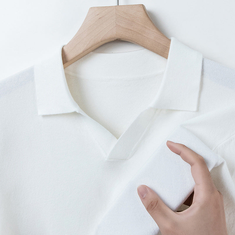 Мужская трикотажная рубашка-поло с длинным рукавом и воротником-чайкой, цвет: шерсть, антипиллинг, осенне-весенний